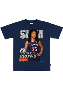 Azzi Fudd UConn Huskies Navy Blue Cover Tee Claims The Crown Short Sleeve Player T Shirt