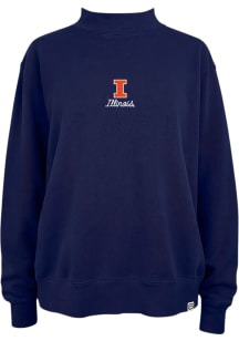 Summit Sportswear Illinois Fighting Illini Womens Navy Blue Pigment Dyed Mock Crew Sweatshirt