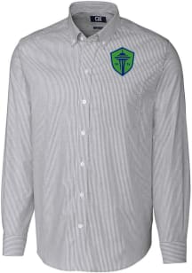 Cutter and Buck Seattle Sounders FC Mens Charcoal Stretch Oxford Stripe Long Sleeve Dress Shirt