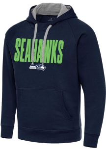 Antigua Seattle Seahawks Mens Navy Blue Colossal Victory Long Sleeve Hoodie