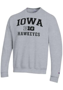 Champion Iowa Hawkeyes Mens Grey Big Ten Powerblend Long Sleeve Crew Sweatshirt