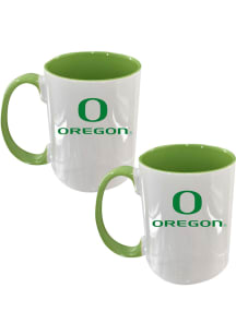 Oregon Ducks Logo + Wordmark 2 Pack Inner Color Ceramic Mug - White