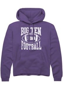 Rally Big Ten Mens Purple Football Arch Design Long Sleeve Hoodie
