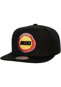Mitchell and Ness Houston Rockets Black Top Spot Mens Snapback Hat