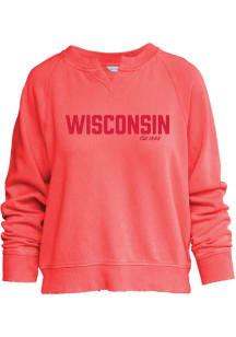 Wisconsin Womens Red Tonal Wordmark Crew Sweatshirt