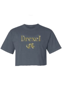 Summit Sportswear Drexel Dragons Womens Navy Blue Rhinestone Script Short Sleeve T-Shirt