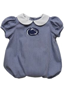 Vive La Fete Penn State Nittany Lions Baby Navy Blue Gingham Collar Short Sleeve One Piece