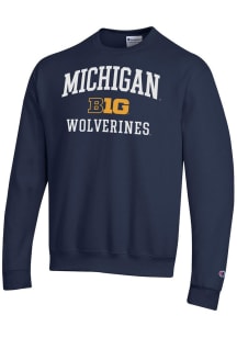 Champion Michigan Wolverines Mens Blue Big Ten Powerblend Long Sleeve Crew Sweatshirt