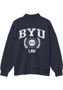 League BYU Cougars Womens Navy Blue Diana Law Mock Neck Crew Sweatshirt