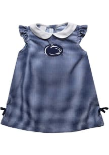 Vive La Fete Penn State Nittany Lions Baby Girls Navy Blue Gingham Short Sleeve Dress