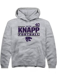Dalton Knapp Rally K-State Wildcats Youth NIL Stacked Box Long Sleeve Player Hoodie Grey
