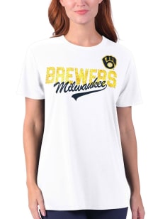 Milwaukee Brewers Womens White Perf Crew Neck T-Shirt