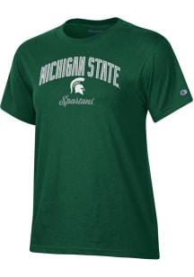 Champion Michigan State Spartans Womens Green Glitter Short Sleeve T-Shirt