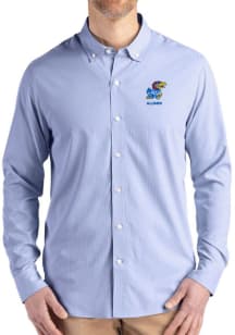 Cutter and Buck Kansas Jayhawks Mens Blue Alumni Epic Confidence Pinstripe Long Sleeve Dress Shirt