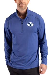 Cutter and Buck BYU Cougars Mens Blue Forge Eco Long Sleeve Qtr Zip Pullover