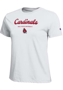 Champion Ball State Cardinals Womens White Script Core Short Sleeve T-Shirt