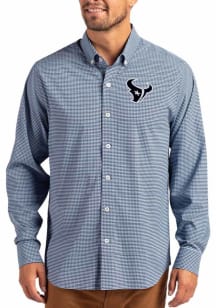 Cutter and Buck Houston Texans Mens Light Blue Mono Gingham LS Woven Long Sleeve Dress Shirt