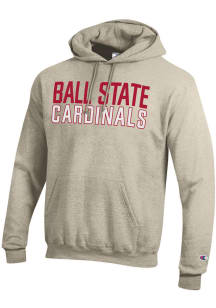 Champion Ball State Cardinals Mens Oatmeal Stacked Powerblend Long Sleeve Hoodie