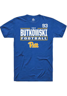 Trey Butkowski Pitt Panthers Blue Football NIL Stacked Box Short Sleeve Player T Shirt