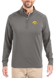 Cutter and Buck Iowa Hawkeyes Mens Graphite Adapt Eco Knit Long Sleeve Qtr Zip Pullover