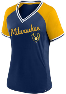 Milwaukee Brewers Womens Colorblock Fashion Baseball Jersey - Navy Blue