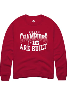 Rally Big Ten Mens Cardinal Champs Arch Design Long Sleeve Crew Sweatshirt