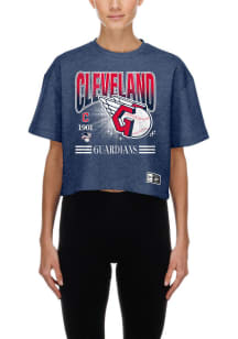 New Era Cleveland Guardians Womens Navy Blue Throwback Short Sleeve T-Shirt