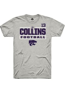 RJ Collins K-State Wildcats Ash Football NIL Stacked Box Short Sleeve Player T Shirt
