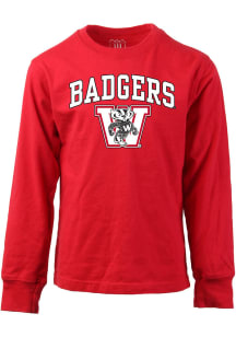 Wes and Willy Wisconsin Badgers Boys Red Arched Mascot Long Sleeve T-Shirt