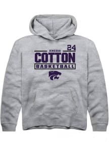 Jenessa Cotton Rally K-State Wildcats Youth NIL Stacked Box Long Sleeve Player Hoodie Grey