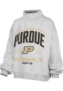 Pressbox Purdue Boilermakers Womens Ash Lingo Mock Neck Crew Sweatshirt