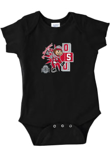 Brutus Buckeye Ohio State Buckeyes Baby Black Stacked Block Brutus Short Sleeve One Piece