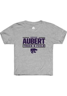 Ludivine Aubert K-State Wildcats Youth Grey NIL Stacked Box Player Tee