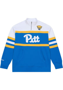 Mitchell and Ness Pitt Panthers Mens Blue Head Coach Long Sleeve Qtr Zip Fashion Pullover