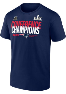 New England Patriots Navy Blue 2025 Conference Champs LX Right Side Draw Short Sleeve T Shirt