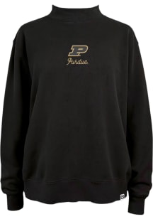 Summit Sportswear Purdue Boilermakers Womens Black Pigment Dyed Mock Crew Sweatshirt