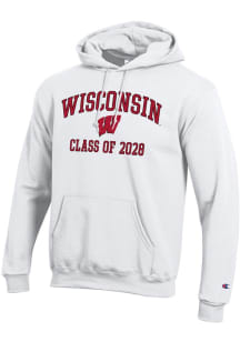 Champion Wisconsin Badgers Mens White Font Class of 2028 Powerblend Long Sleeve Hoodie