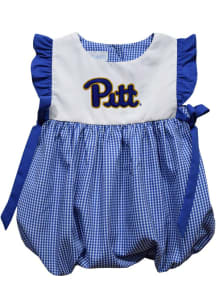 Vive La Fete Pitt Panthers Baby Girls Blue Gingham Bubble Short Sleeve Dress