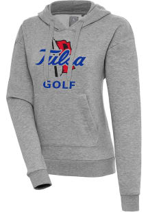 Antigua Tulsa Golden Hurricane Womens Grey Heather Golf  Victory Hooded Sweatshirt