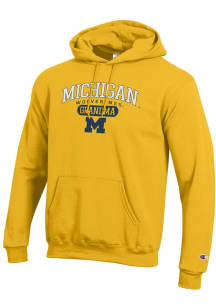 Champion Michigan Wolverines Mens Yellow Pill Box Grandma Powerblend Long Sleeve Hoodie