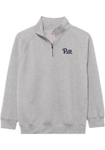 League Pitt Panthers Mens Grey Heather Essentials Embroidery Long Sleeve Qtr Zip Pullover