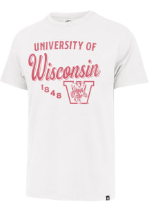 47 Wisconsin Badgers White Diag Script Franklin Short Sleeve Fashion T Shirt