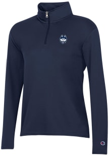 Champion UConn Huskies Womens Navy Blue Mock Mesh Qtr Zip Pullover