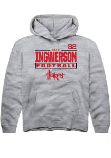 Eric Ingwerson  Rally Nebraska Cornhuskers Youth Grey NIL Stacked Box Long Sleeve Hoodie