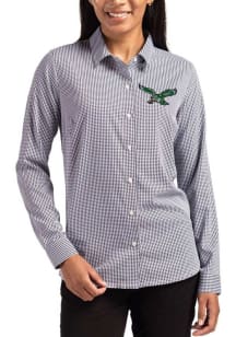 Cutter and Buck Philadelphia Eagles Womens Historic Epic Confidence Gingham Long Sleeve Black Dres..
