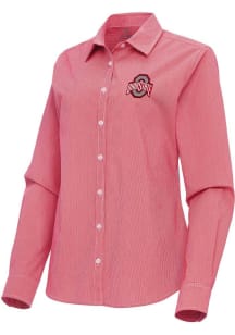 Antigua Ohio State Buckeyes Womens Porter Long Sleeve Red Dress Shirt