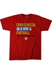 BreakingT Maryland Terrapins Red Football Crab Cakes And Old Bay Football Stack Short Sleeve Fashi..