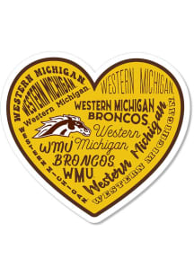 Western Michigan Broncos 3.5" Heart Rugged Stickers - Brown