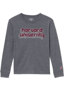 Harvard Crimson Youth Grey Repeating Workdmark Long Sleeve Fashion T-Shirt