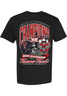 Something Inked Texas Tech Red Raiders Black 2025 Big 12 Football Champions Mascot Short Sleeve T..